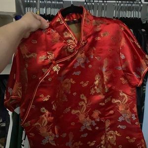 Red Phoenix and dragon wedding qipao cheongsam short sexy Chinese Asian